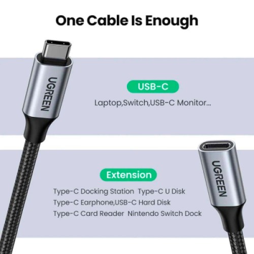 Дата кабель Ugreen USB-C M/F 1.0m 5A 10Gbps USB 3.1 black (30205)