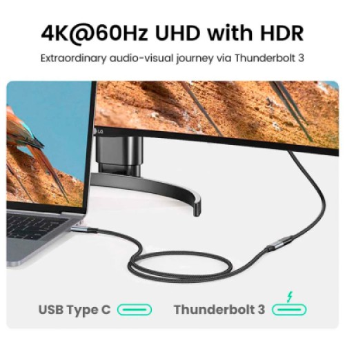 Дата кабель Ugreen USB-C M/F 1.0m 5A 10Gbps USB 3.1 black (30205)