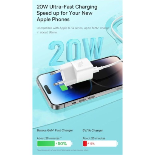 Зарядное устройство Baseus USB-C PD20W GaN blue (CCGN050103)