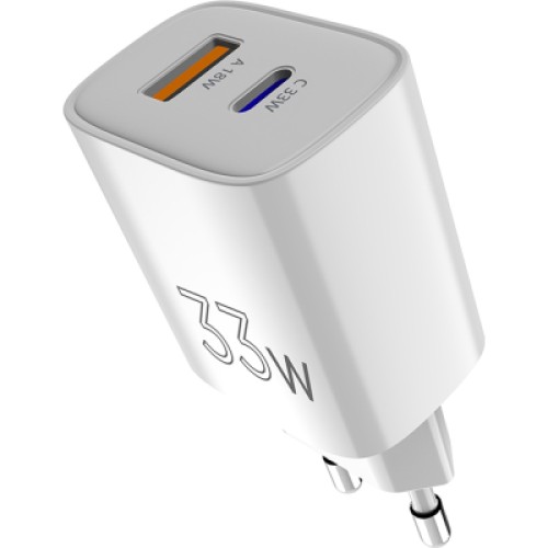 Зарядное устройство Sigma 1xUSB-C PD33W + 1xUSB QC3.0 GaN X-power PS33-01 white (4827798527719)