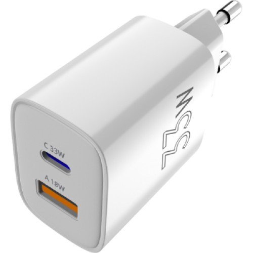 Зарядное устройство Sigma 1xUSB-C PD33W + 1xUSB QC3.0 GaN X-power PS33-01 white (4827798527719)