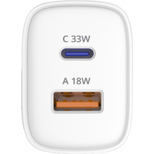 Зарядное устройство Sigma 1xUSB-C PD33W + 1xUSB QC3.0 GaN X-power PS33-01 white (4827798527719)