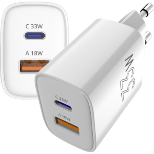 Зарядное устройство Sigma 1xUSB-C PD33W + 1xUSB QC3.0 GaN X-power PS33-01 white (4827798527719)
