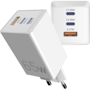 Зарядний пристрій Sigma 2xUSB-C PD65W + 1xUSB QC3.0 GaN X-power PS65-01 white (4827798637715)