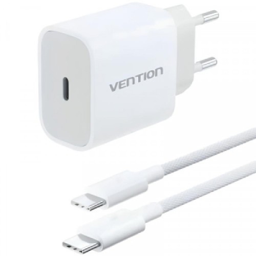 Зарядное устройство Vention 1xUSB-C PD20W + cable USB-C to USB-C white (G16W0-EU)