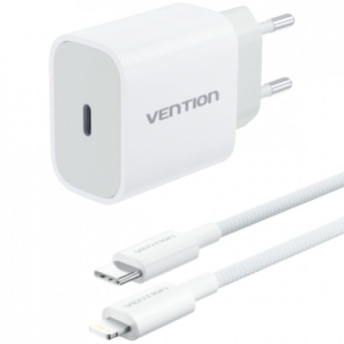 Зарядное устройство Vention 1xUSB-C PD20W + cable USB-C to Lightning white (G17W0-EU)