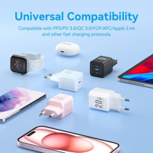 Зарядное устройство Vention 1xUSB-C PD20W GaN + cable USB-C to USB-C black (TZ-FEPB0-EU-01)