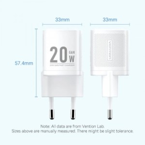 Зарядний пристрій Vention 1xUSB-C PD20W GaN + cable USB-C to USB-C white (TZ-FEPW0-EU-01)