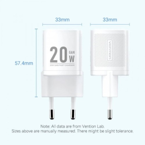 Зарядное устройство Vention 1xUSB-C PD20W GaN + cable USB-C to USB-C white (TZ-FEPW0-EU-01)