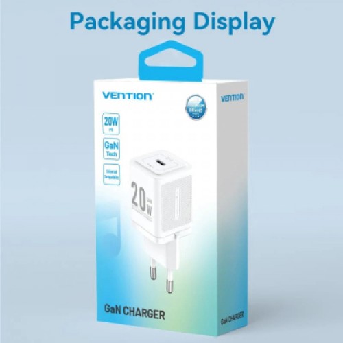 Зарядное устройство Vention 1xUSB-C PD20W GaN + cable USB-C to USB-C white (TZ-FEPW0-EU-01)