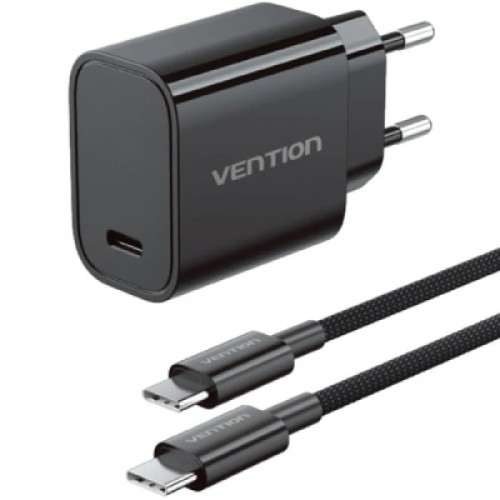 Зарядное устройство Vention 1xUSB-C PD30W + cable USB-C to USB-C black (G18B0-EU)