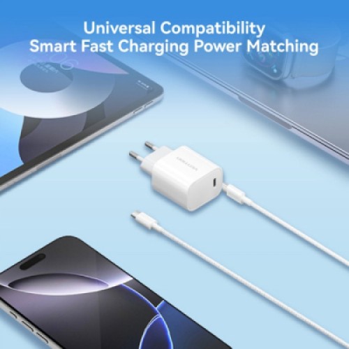 Зарядное устройство Vention 1xUSB-C PD30W + cable USB-C to USB-C white (G18W0-EU)