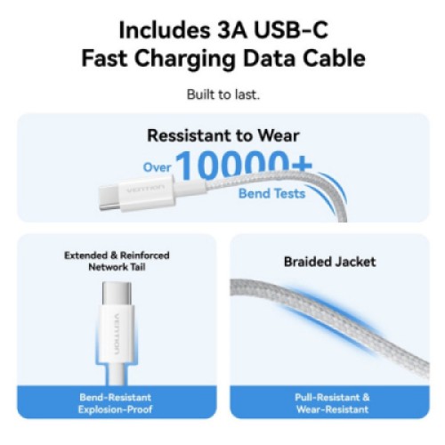 Зарядное устройство Vention 1xUSB-C PD30W + cable USB-C to USB-C white (G18W0-EU)
