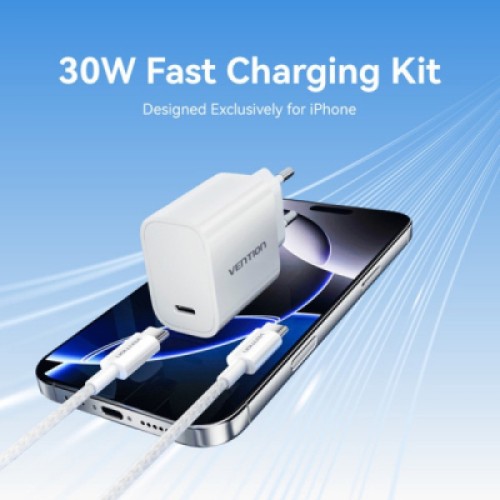 Зарядное устройство Vention 1xUSB-C PD30W + cable USB-C to USB-C white (G18W0-EU)