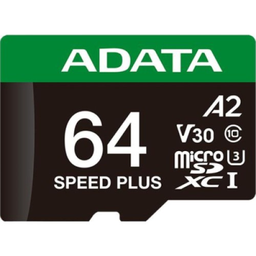 Карта памяти ADATA 64GB microSD class 10 UHS-I U3 V30 A2 Speed Plus (UD64GUI3V30A2SP-RA1)