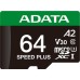 Карта памяти ADATA 64GB microSD class 10 UHS-I U3 V30 A2 Speed Plus (UD64GUI3V30A2SP-RA1)