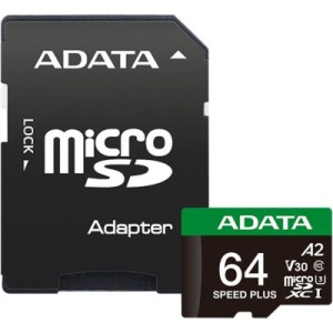 Карта памяти ADATA 64GB microSD class 10 UHS-I U3 V30 A2 Speed Plus (UD64GUI3V30A2SP-RA1)