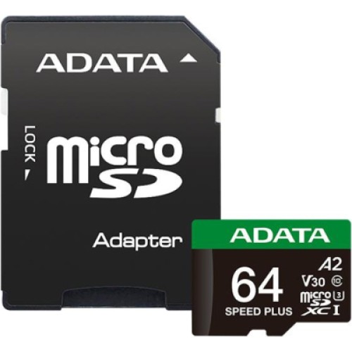 Карта памяти ADATA 64GB microSD class 10 UHS-I U3 V30 A2 Speed Plus (UD64GUI3V30A2SP-RA1)