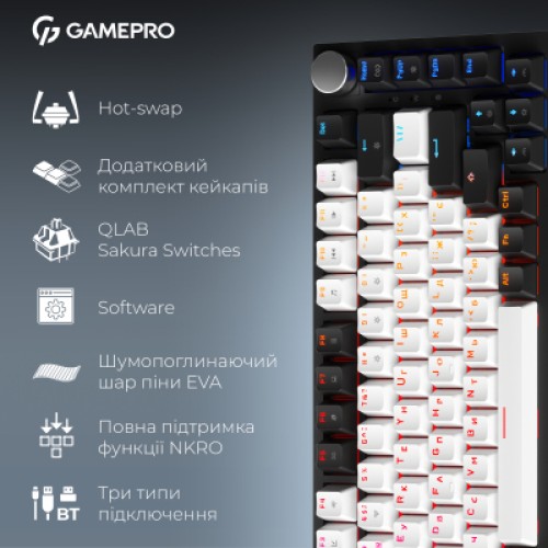 Клавиатура GamePro Asgard Valhalla QLAB Sakura Switch RGB Bluetooth/Wireless/USB-C UA Black (MK160-B-QS-PRO)