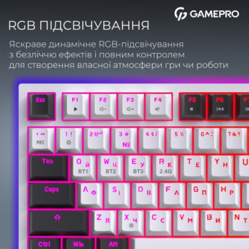 Клавиатура GamePro Asgard Valhalla Pro QLAB Sakura Switch RGB Bluetooth/Wireless/USB-C UA White (MK160-W-D-QS-PRO)