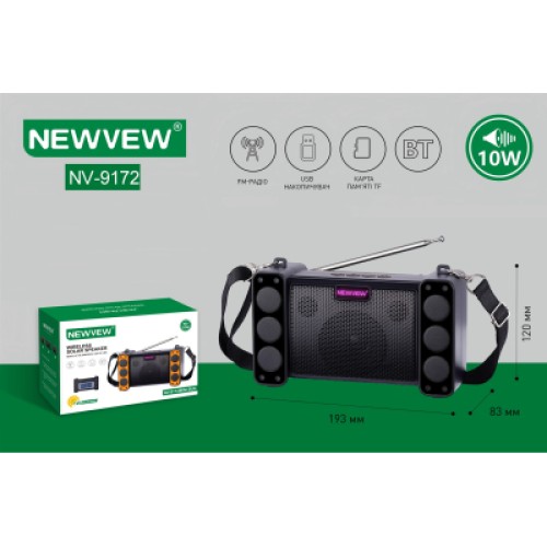 Акустическая система NEWVEW NV-9172 Solar Panel/BT/USB/TF/FM Black (NWVW-NV-9172-BK)