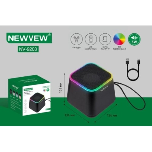 Акустическая система NEWVEW NV-9203 RGB/BT/USB/TF/FM Black (NWVW-NV-9203-BK)