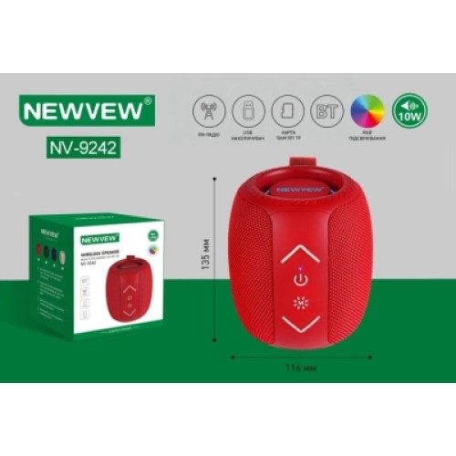 Акустическая система NEWVEW NV-9242 BT/USB/TF/FM/TWS Red (NWVW-NV-9242-RD)
