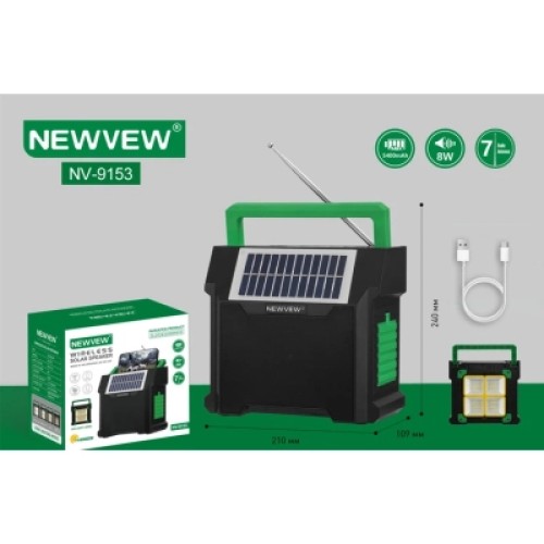 Акустическая система NEWVEW NV-9153 Solar Panel/BT/USB/TF/FM Green (NWVW-NV-9153-GN)