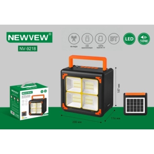 Акустическая система NEWVEW NV-9218 Solar Panel/BT/USB/TF/FM Orange (NWVW-NV-9218-OR)