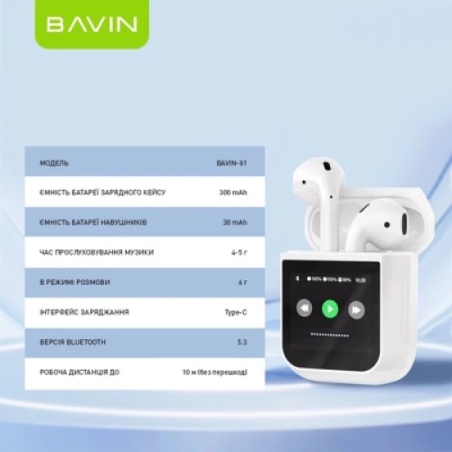Наушники BAVIN BAVIN-81 Hi-Res LCD Tough White (HB-BA-81-WH)