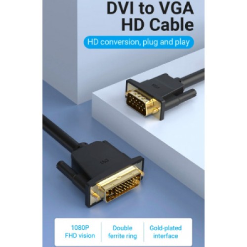 Кабель мультимедийный DVI M to VGA M 3.0m 24+5pin black Vention (EACBI)