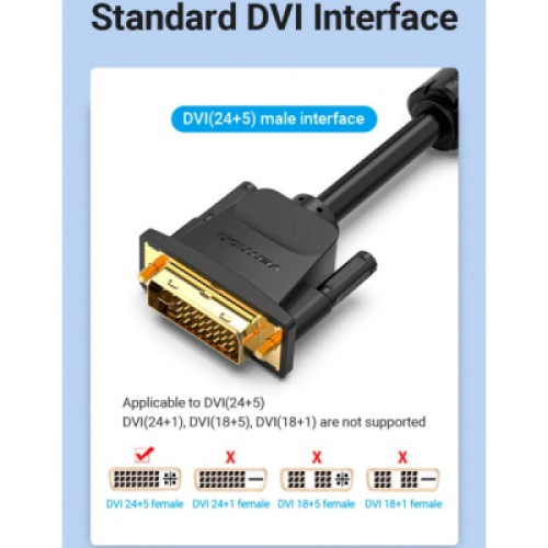 Кабель мультимедийный DVI M to VGA M 3.0m 24+5pin black Vention (EACBI)