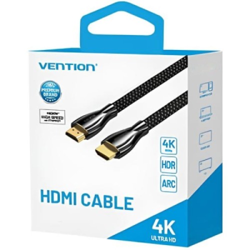 Кабель мультимедийный HDMI M to HDMI M 0.5m V2.0 4K60Hz braided zinc alloy black Vention (ALMBD)