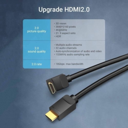 Кабель мультимедийный HDMI M to HDMI M 1.0m V2.0 4K60Hz 90° corner PVC black Vention (AARBF)