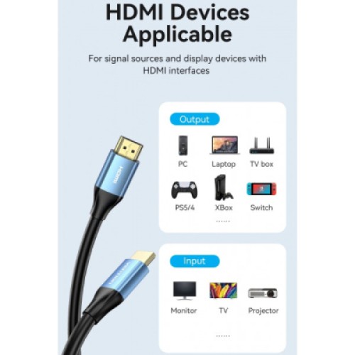 Кабель мультимедийный HDMI M to HDMI M 1.5m V2.0 4K60Hz aluminum alloy blue Vention (ALHSG)