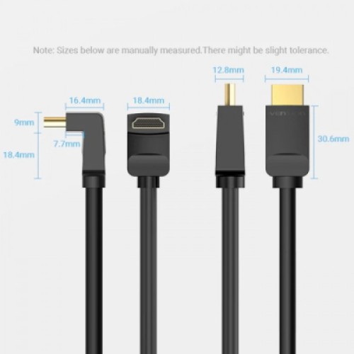 Кабель мультимедийный HDMI M to HDMI M 2.0m V2.0 4K60Hz 90° corner PVC black Vention (AAQBH)