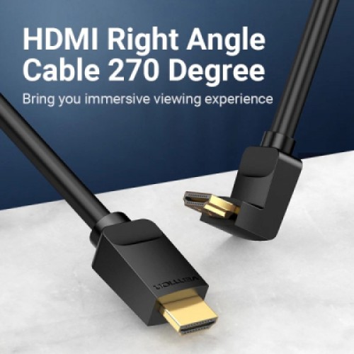Кабель мультимедийный HDMI M to HDMI M 2.0m V2.0 4K60Hz 90° corner PVC black Vention (AAQBH)
