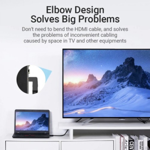 Кабель мультимедийный HDMI M to HDMI M 2.0m V2.0 4K60Hz 90° corner PVC black Vention (AAQBH)