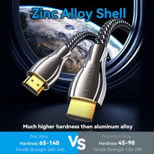 Кабель мультимедийный HDMI M to HDMI M 2.0m V2.0 4K60Hz braided zinc alloy black Vention (ALMBH)