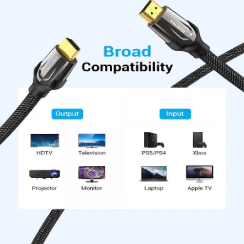 Кабель мультимедийный HDMI M to HDMI M 3.0m V2.0 4K60Hz braided zinc alloy black Vention (VAA-B05-B300)