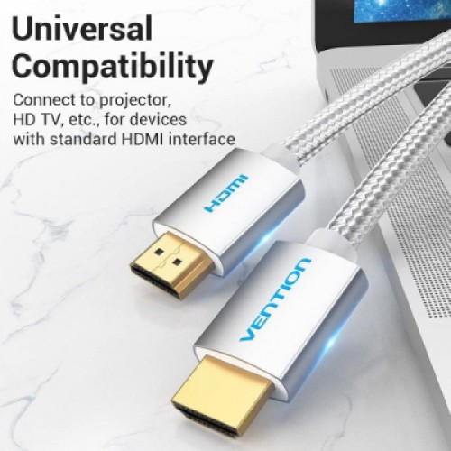 Кабель мультимедийный HDMI M to HDMI M 5.0m V2.1 4K60Hz braided aluminum alloy gray Vention (AABIJ)