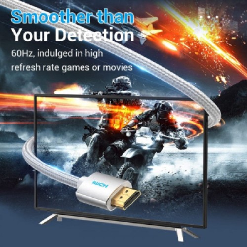 Кабель мультимедийный HDMI M to HDMI M 5.0m V2.1 4K60Hz braided aluminum alloy gray Vention (AABIJ)