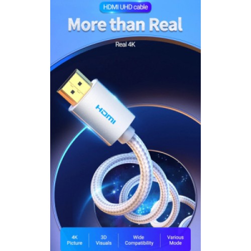 Кабель мультимедийный HDMI M to HDMI M 5.0m V2.1 4K60Hz braided aluminum alloy gray Vention (AABIJ)