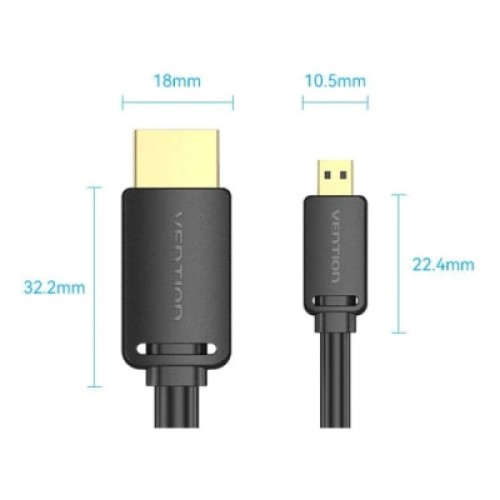 Кабель мультимедийный HDMI M to HDMI micro M 2.0m V2.0 4K60Hz 18Gbps black Vention (AGIBH)