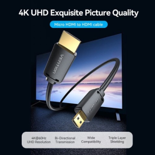 Кабель мультимедийный HDMI M to HDMI micro M 2.0m V2.0 4K60Hz 18Gbps black Vention (AGIBH)
