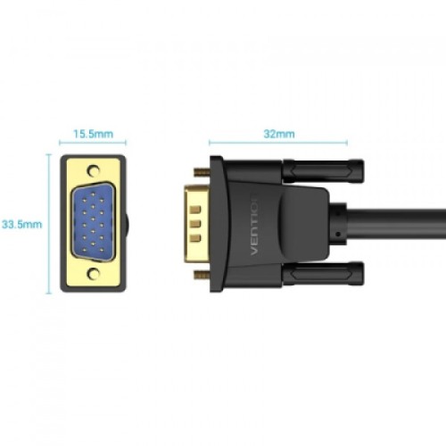 Кабель мультимедийный VGA M to VGA M 1.0m ferrite black Vention (DAEBF)