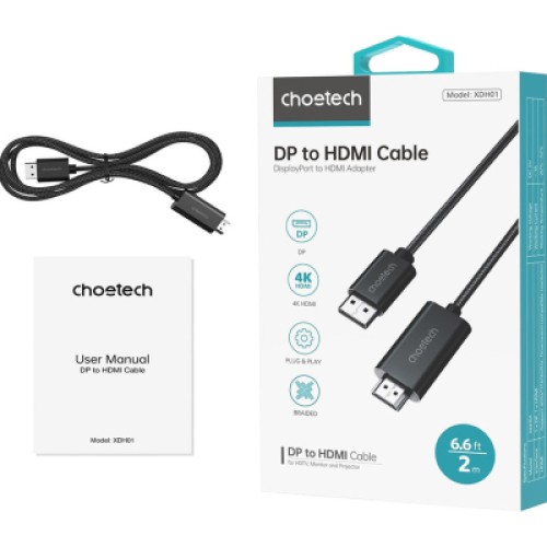 Кабель мультимедийный DisplayPort M to HDMI M 2.0m 4K60Hz Choetech (XDH01-BK)
