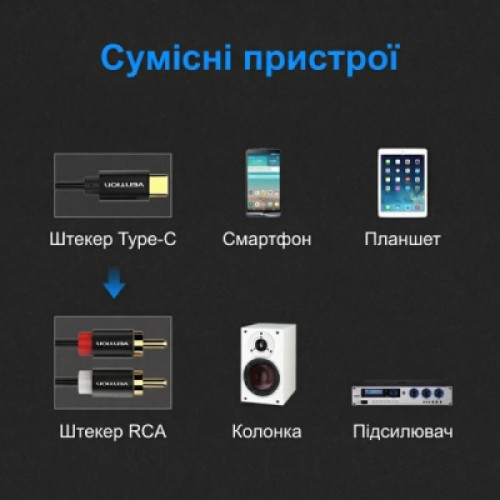 Кабель мультимедийный USB-C M to 2xRCA M 1.5m black Vention (BGDBG)