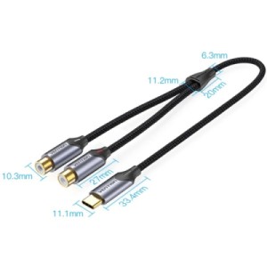 Кабель мультимедійний USB-C M to 2xRCA F 0.5m black Vention (BGVHD)
