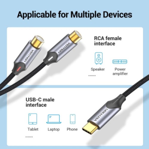 Кабель мультимедийный USB-C M to 2xRCA F 0.5m black Vention (BGVHD)